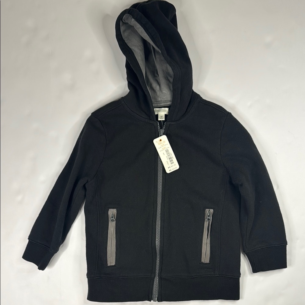 Gymboree Boys' Black and‎ Gray Zip-Up Hoodie with Ribbed Cuffs NWT XXS 3